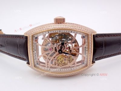 Franck Muller Skeleton 7 Days Power Reserve Copy Watch Rose Gold Diamond